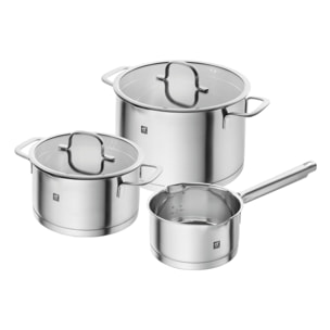 3-pcs, Set de casseroles, Argent