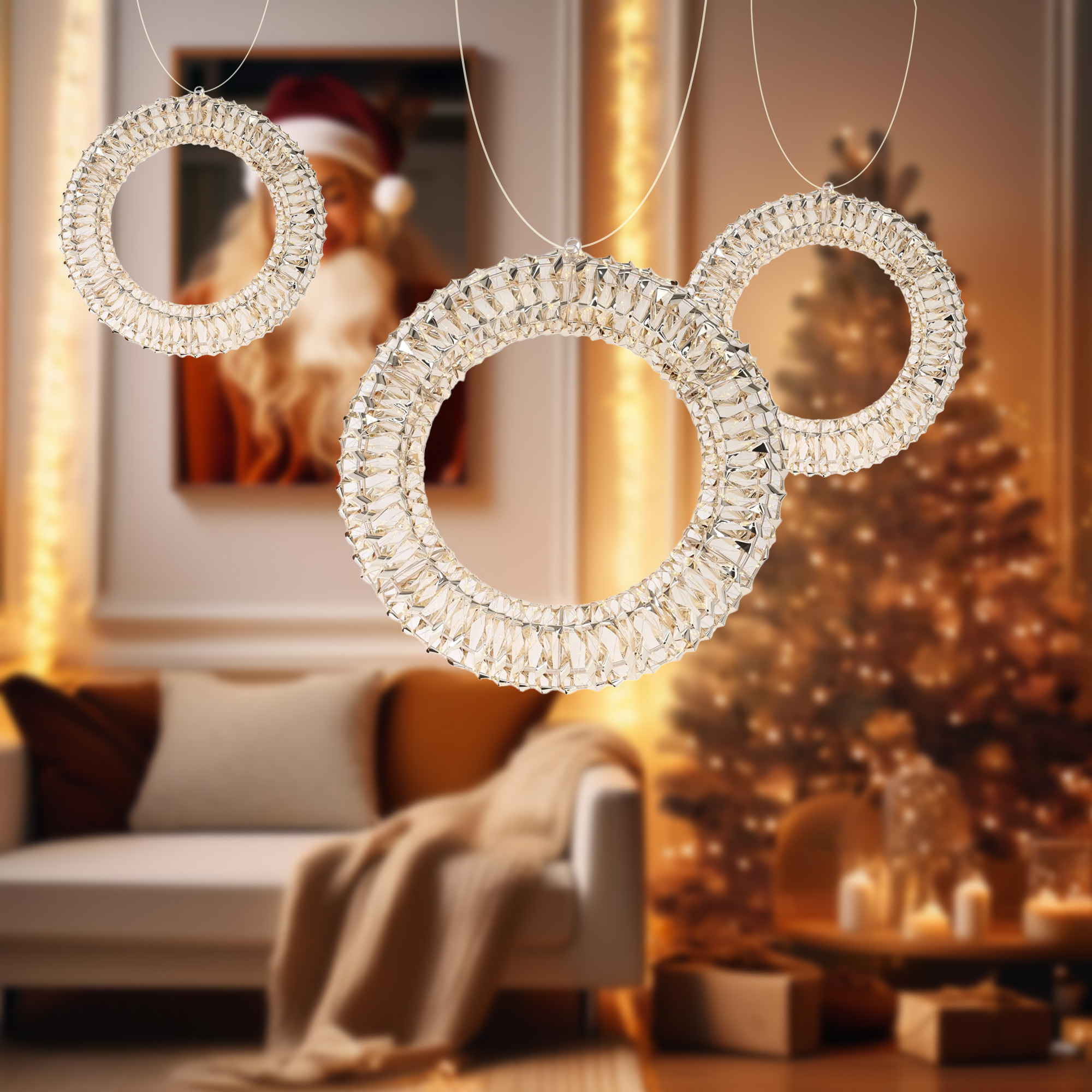 corona decorativa navideña con 50 micor luces led en blanco cálido 30cm