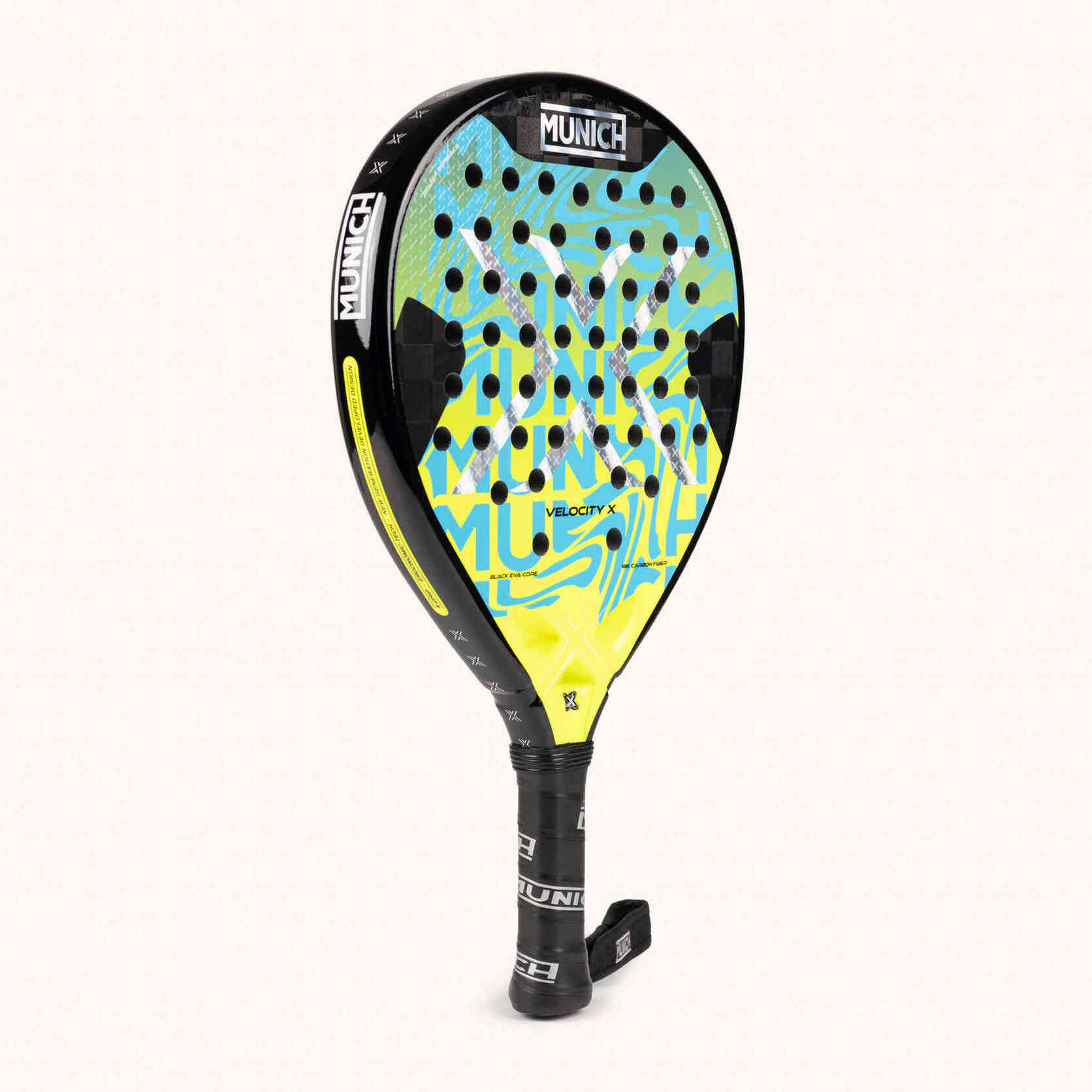MUNICH VELOCITY X Pala de pádel de alto rendimiento con acabado rugoso y fibra de carbono 18K