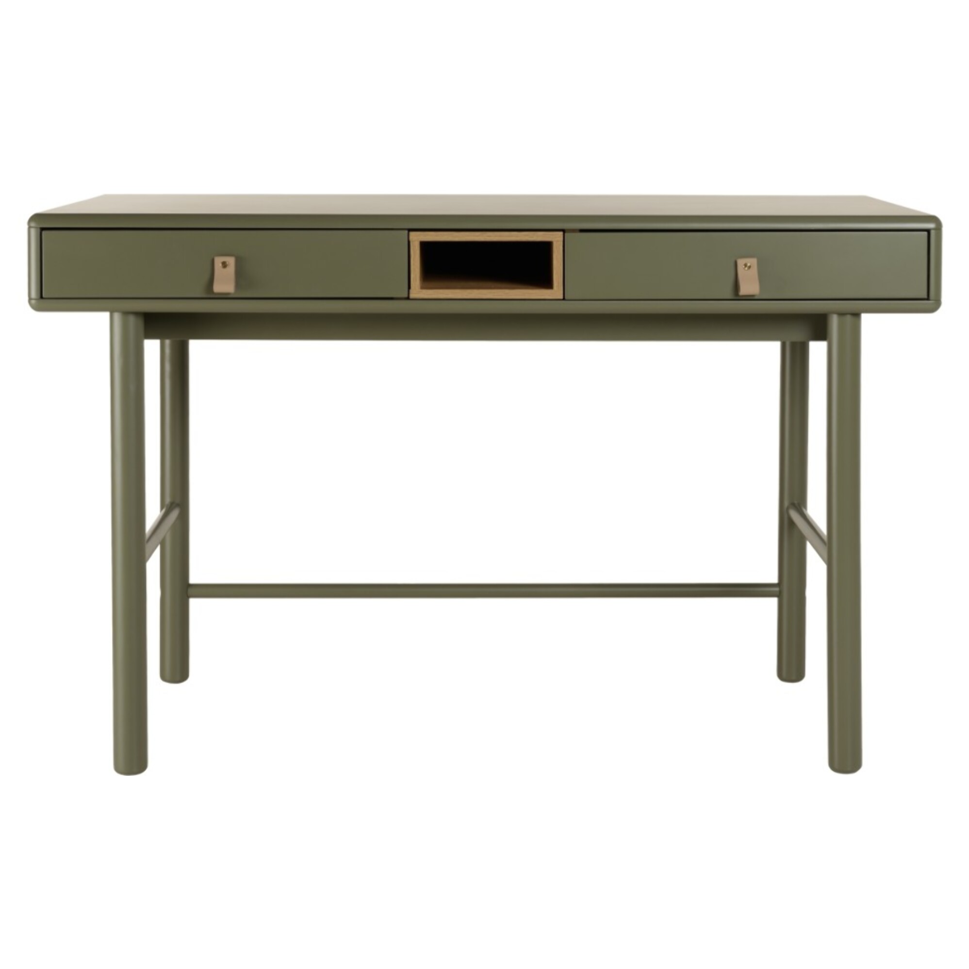 ETHAN - Bureau 2 tiroirs et 1 niche en bois naturel vert