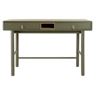 ETHAN - Bureau 2 tiroirs et 1 niche en bois naturel vert