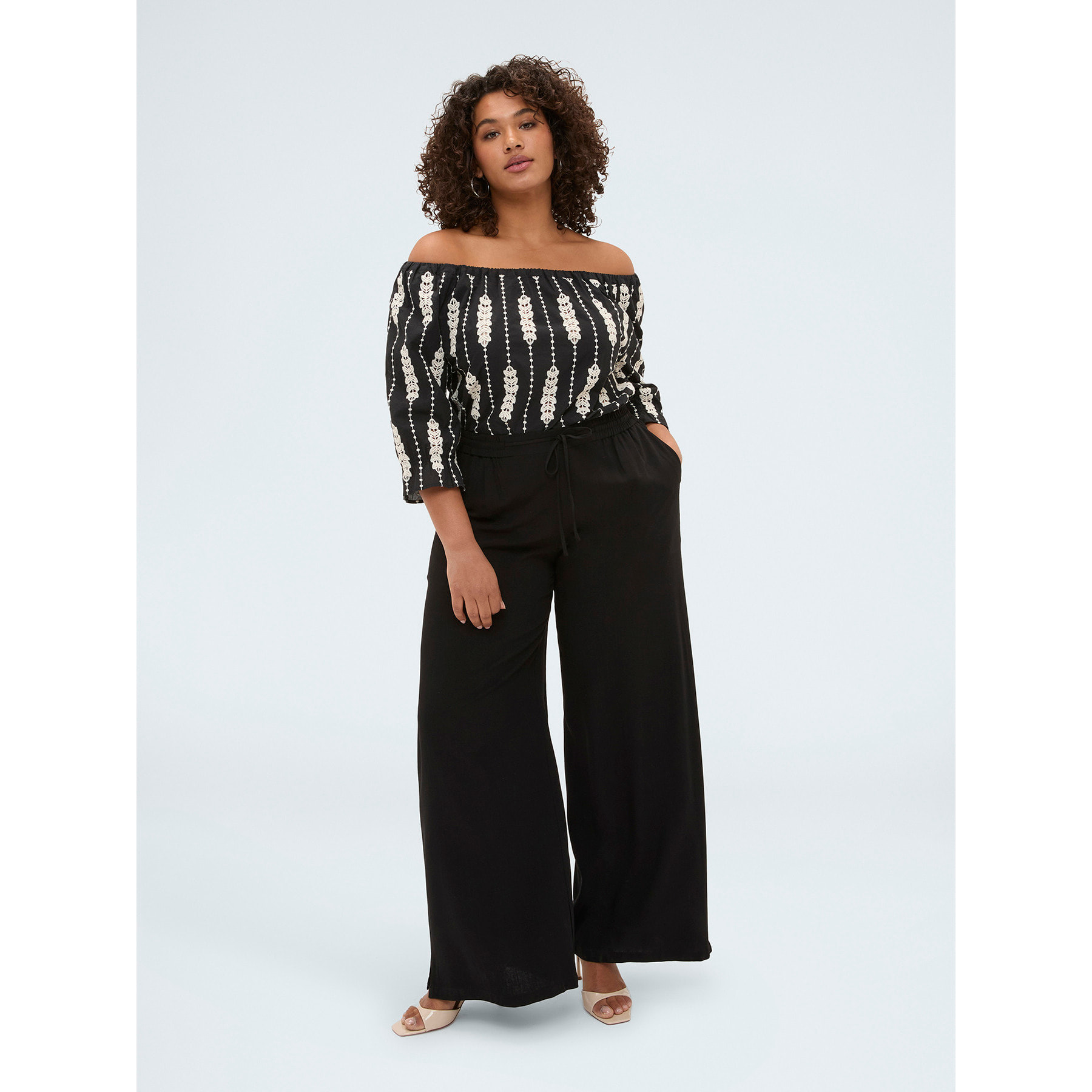 Fiorella Rubino - Pantalones Wide Leg con cordón en la cintura - Negro