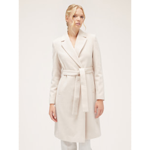 Motivi - Cappotto midi con cintura misto lana - Bianco