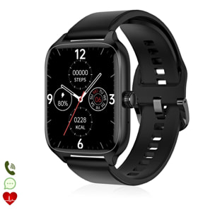 Smartwatch DT116 con cardiofrequenzimetro, schermata di accesso rapido, notifiche, accesso assistente vocale.