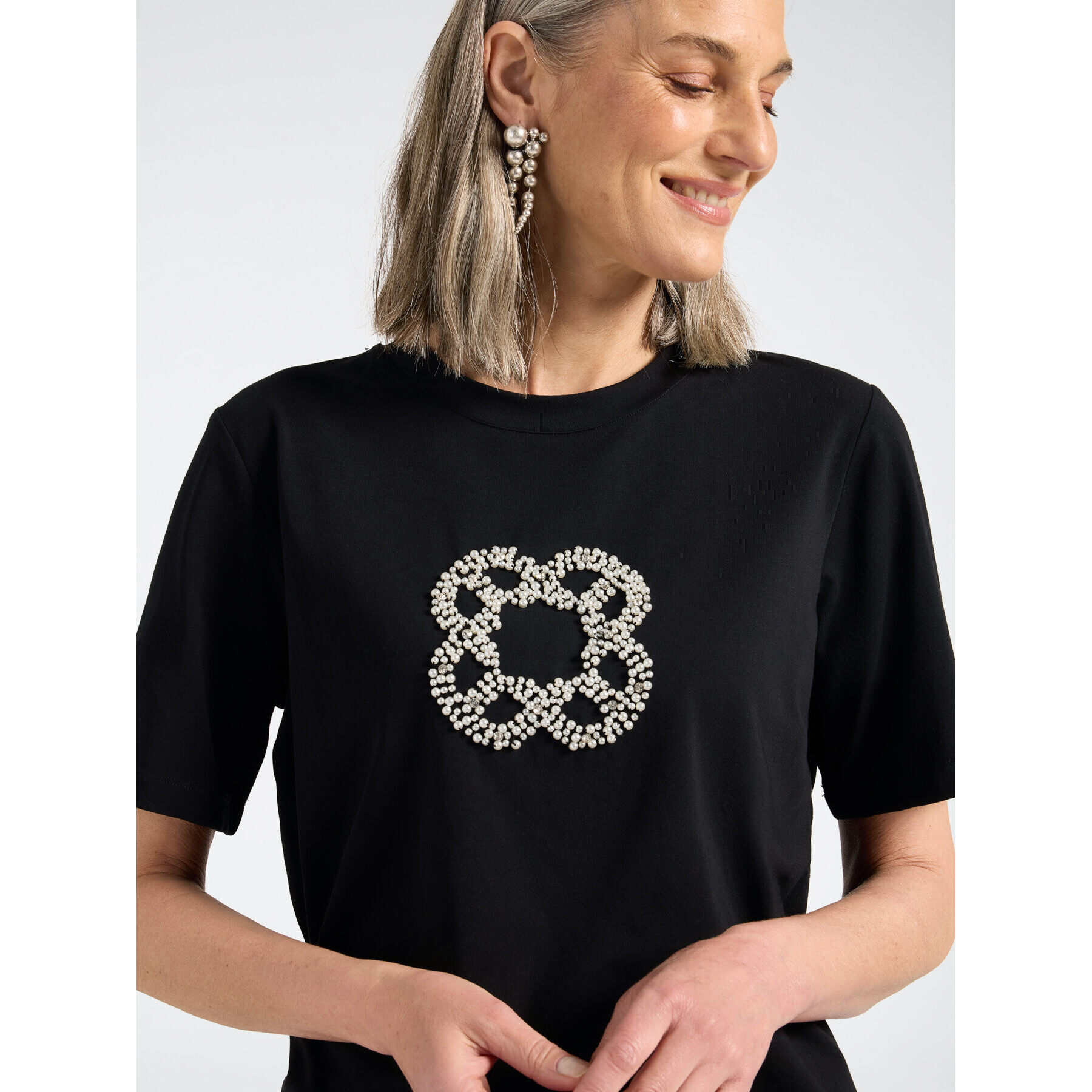 Elena Mirò - T-shirt in cotone con ricamo Monogram - Nero