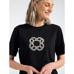Elena Mirò - T-shirt in cotone con ricamo Monogram - Nero