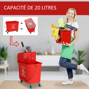 Chariot de nettoyage lavage seau de ménage 20 L avec essoreur et séparateur eau sale propre rouge