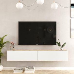 Mobile porta TV Dpirche, Credenza da soggiorno, Armadio basso per TV, Base parete attrezzata, 180x32h30 cm, Quercia e Bianco