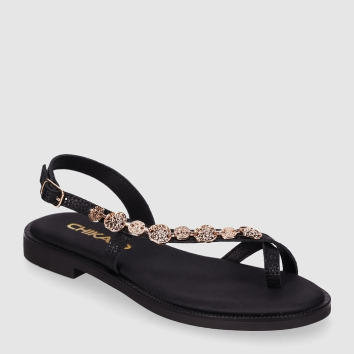 Sandalias de Piel - Negro - Tacón: 1 cm