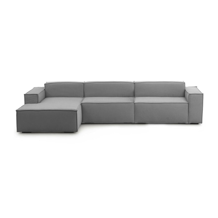 Divano fisso Licia, Divano componibile a 4 posti con penisola sinistra, 100% Made in Italy, Sofà moderno in tessuto, Cm 340x170h70, Grigio