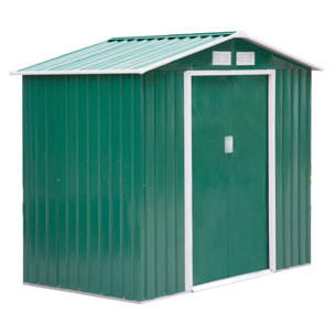 Abri de jardin - remise pour outils - cabanon porte verrouillable - dim. 213L x 130l x 185H cm - tôle d'acier vert