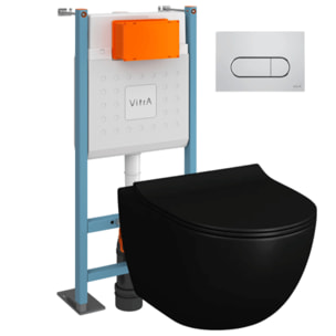 Pack WC suspendu Sento noir + bâti autoportant V-Fix Core + Plaque Round chromé
