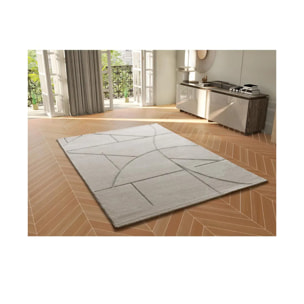 LENA Alfombra geométrica con lí­neas en tonos crema, varias medidas disponibles