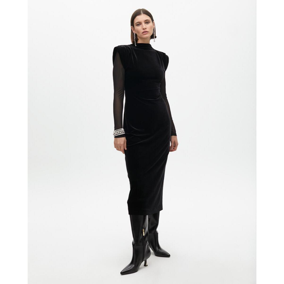 Vestito Lungo di Velluto con Maniche Trasparenti