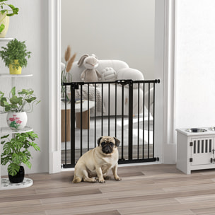 Barrera de Seguridad para Perros Extensible 74-94 cm, para Puertas y Escaleras, Barrera para Perros con Montaje a Presión, Doble Bloqueo y Extensión de 14 cm, Negro