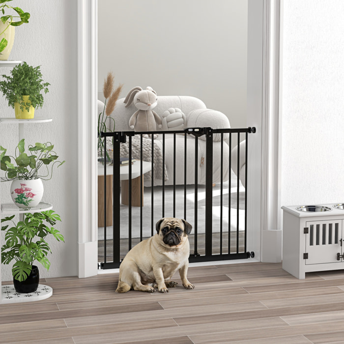 Barrera de Seguridad para Perros Extensible 74-94 cm, para Puertas y Escaleras, Barrera para Perros con Montaje a Presión, Doble Bloqueo y Extensión de 14 cm, Negro