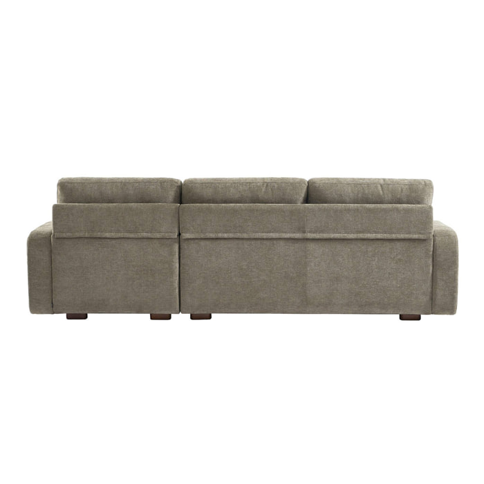 Canapé d'angle droite 3 places tissu vert de gris L 260 x P 88 / 139cm / x H 87cm - Dany