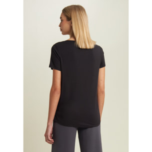 T-shirt donna con grafica in strass e logo sul fondo