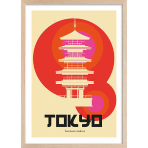 Affiche tokyo temple asakusa Affiche + cadre en bois - Chêne