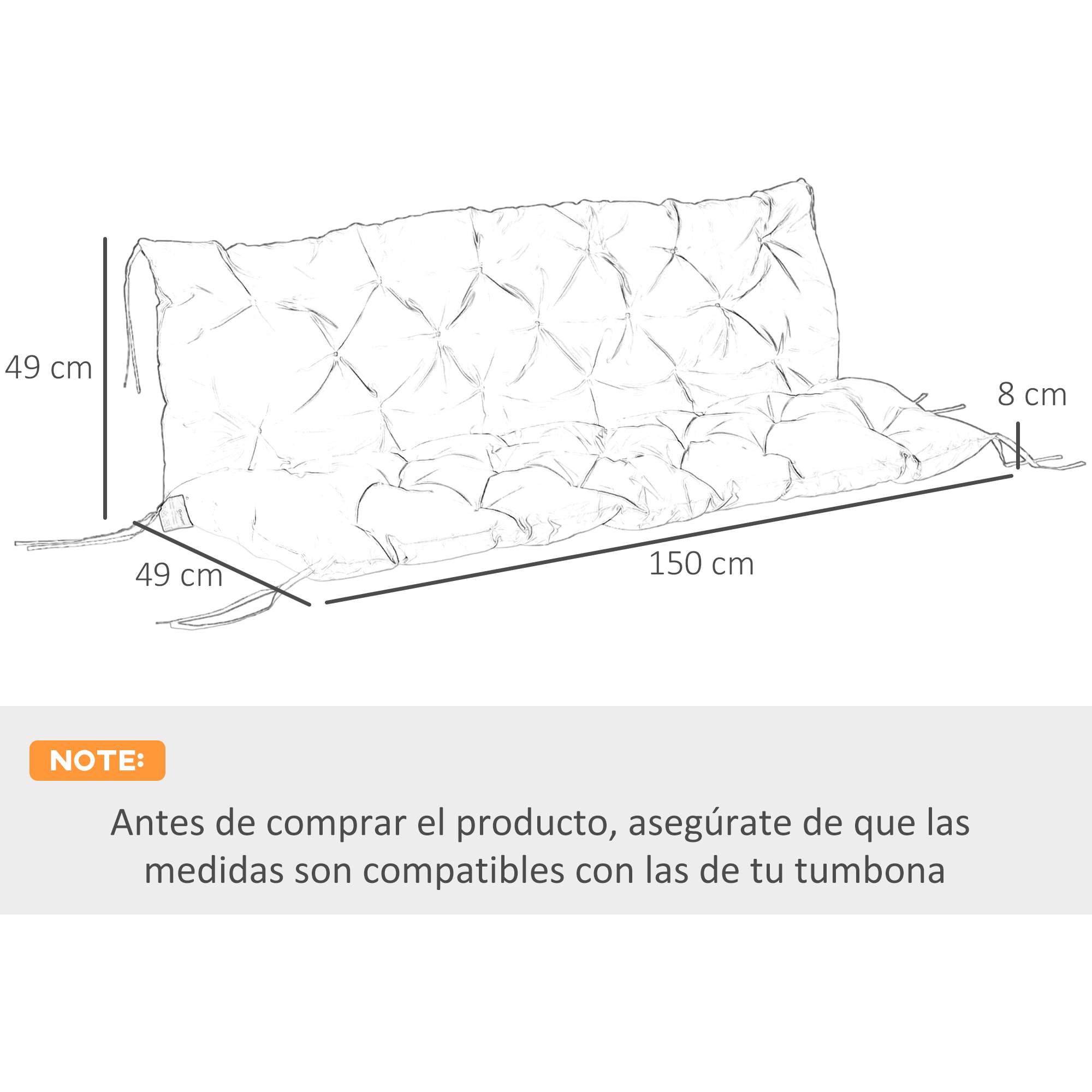 Cojín para Banco con Respaldo 150x98x8 cm Colchón de Banco de 3 Plazas con 6 Cordones de Fijación para Jardín Terraza Balcón Exterior Azul