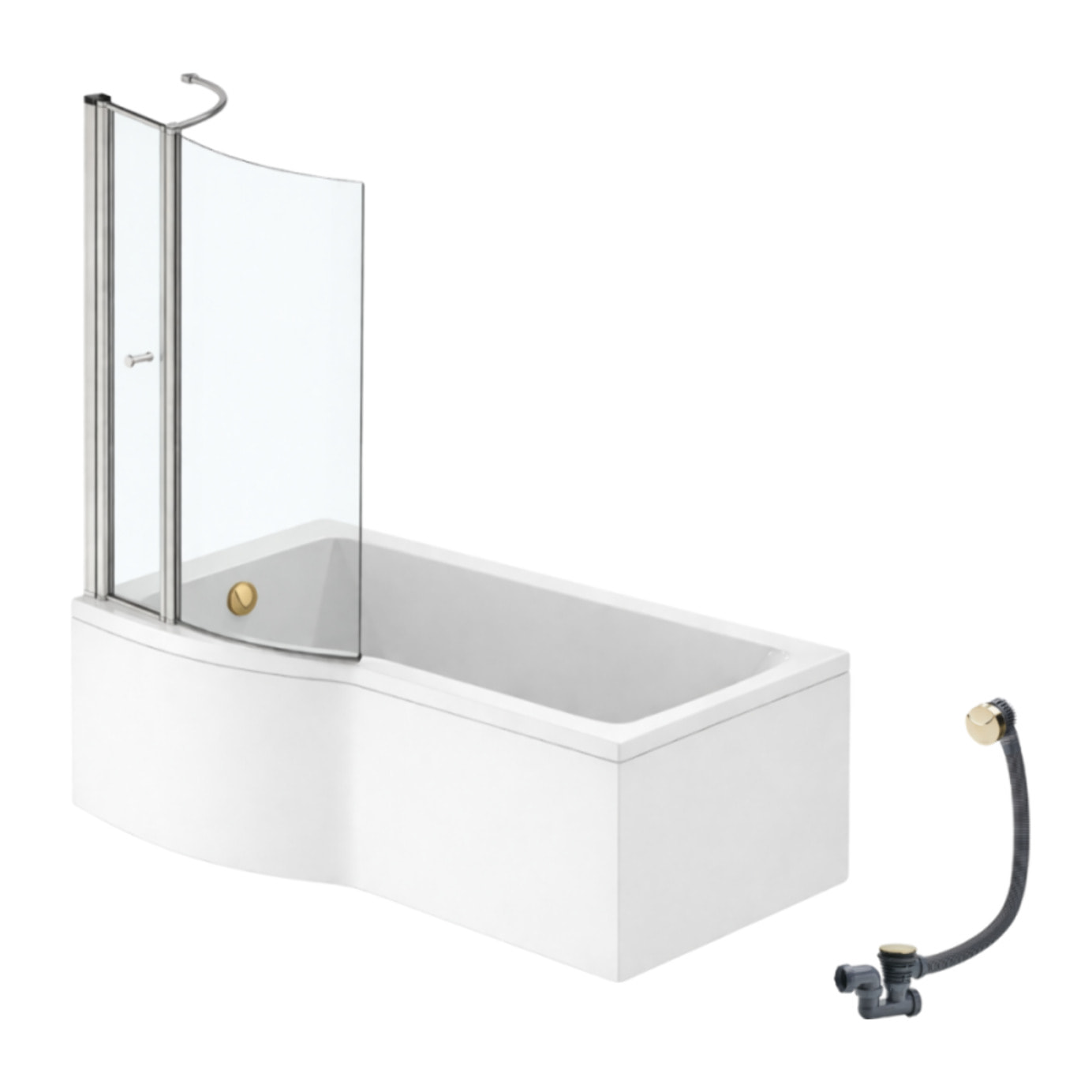 Pack baignoire bain douche 150 x 80 cm gauche Connect Air + tablier + pare bain avec volet + vidage Doré