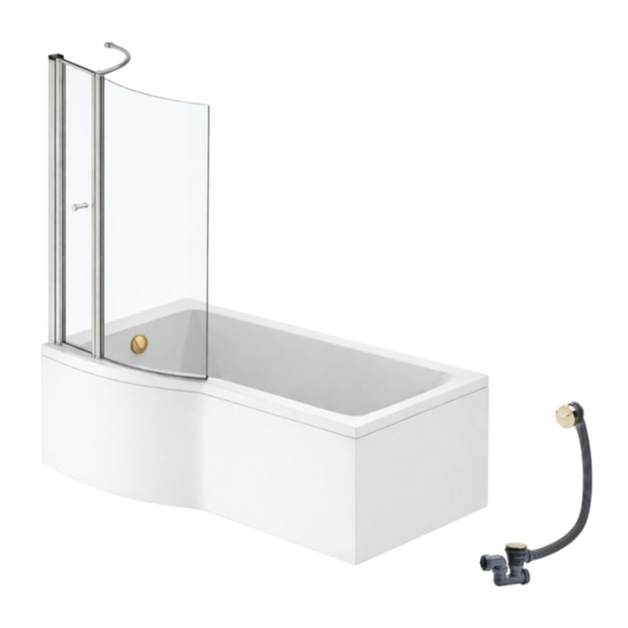 Pack baignoire bain douche 150 x 80 cm gauche Connect Air + tablier + pare bain avec volet + vidage Doré