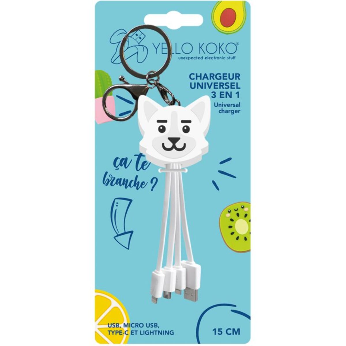 Câble trio YELLO KOKO USB vers USB-C/Micro/Lightning Chien