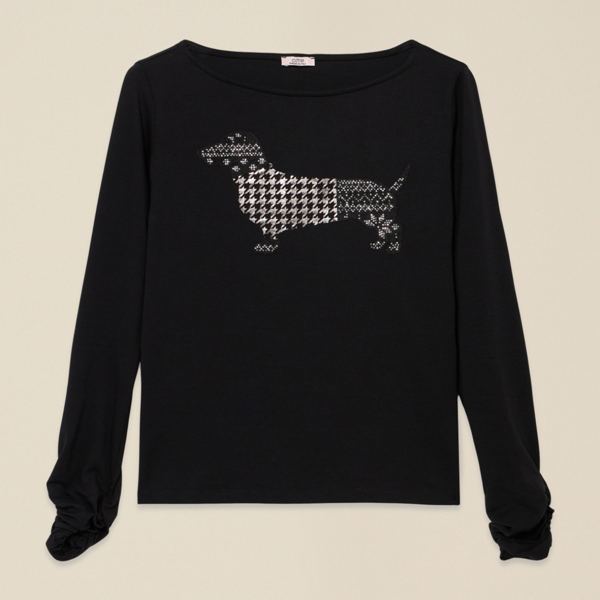 Oltre - Camiseta de manga larga con estampado y aplicaciones - Negro