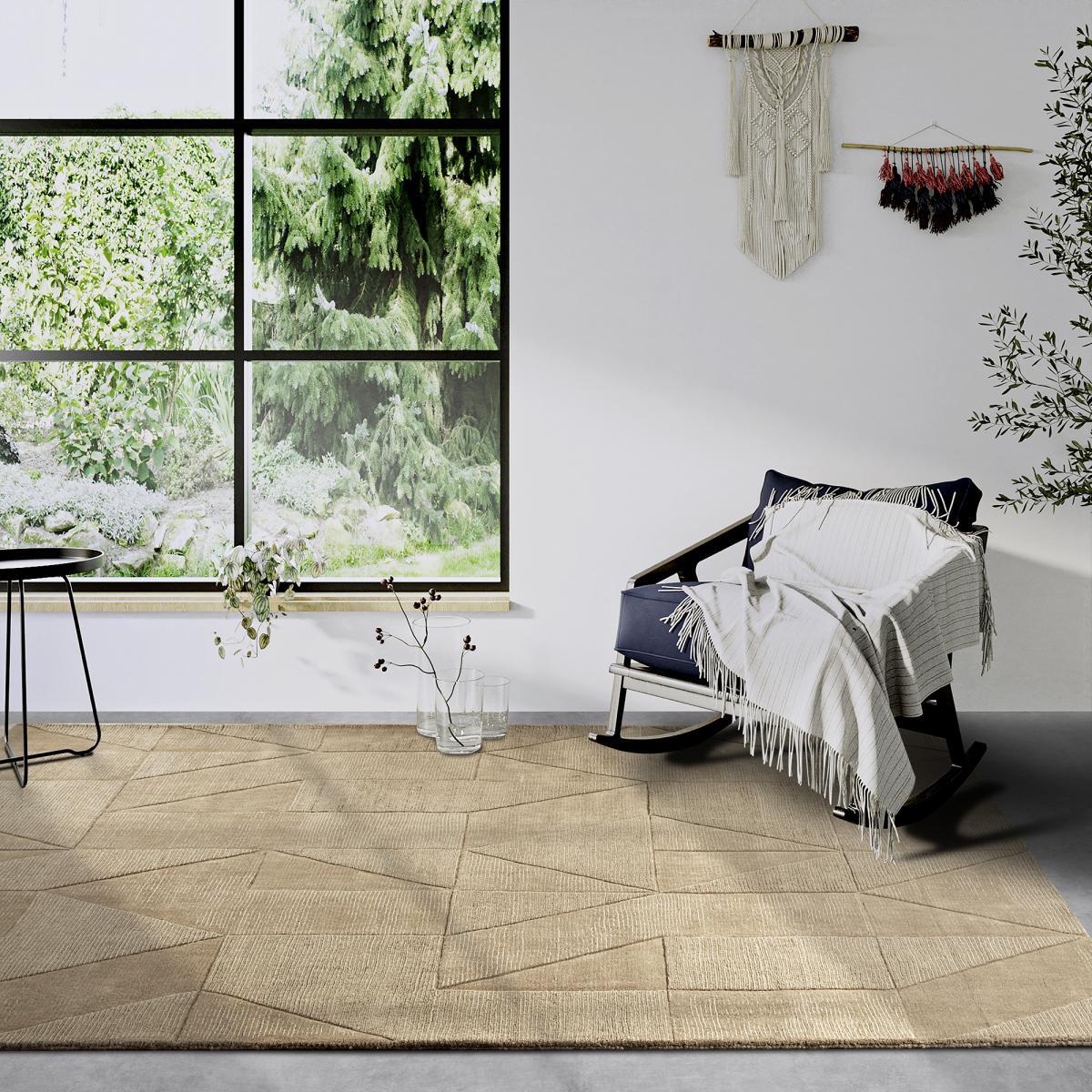 Tapis salon géométrique, relief tissé à la main, design authentique