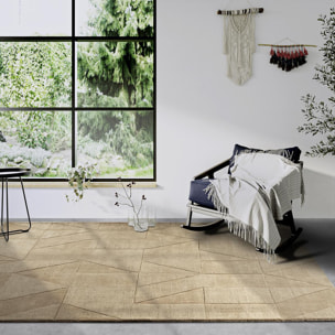 Tapis salon géométrique, relief tissé à la main, design authentique