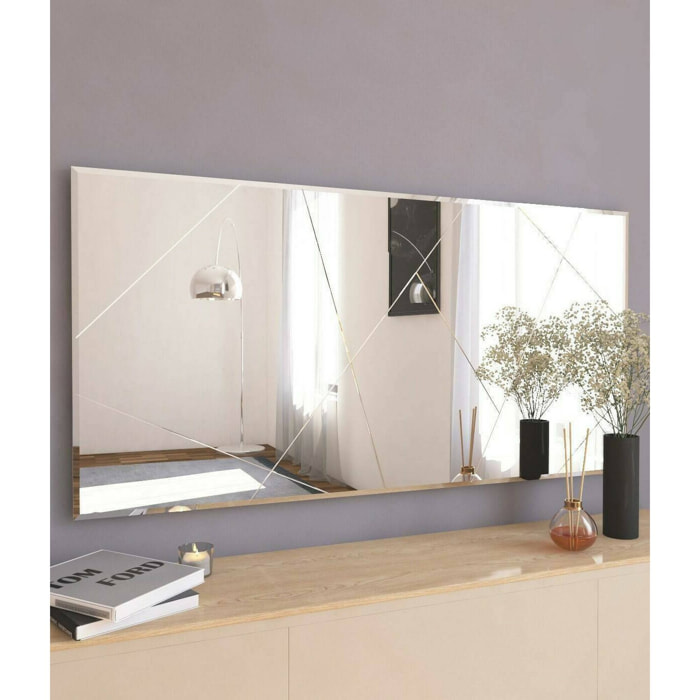 Specchio Corallo, Specchiera, Articolo d'arredo a muro, Decorazione con specchio, 120x2h60 cm, Bianco