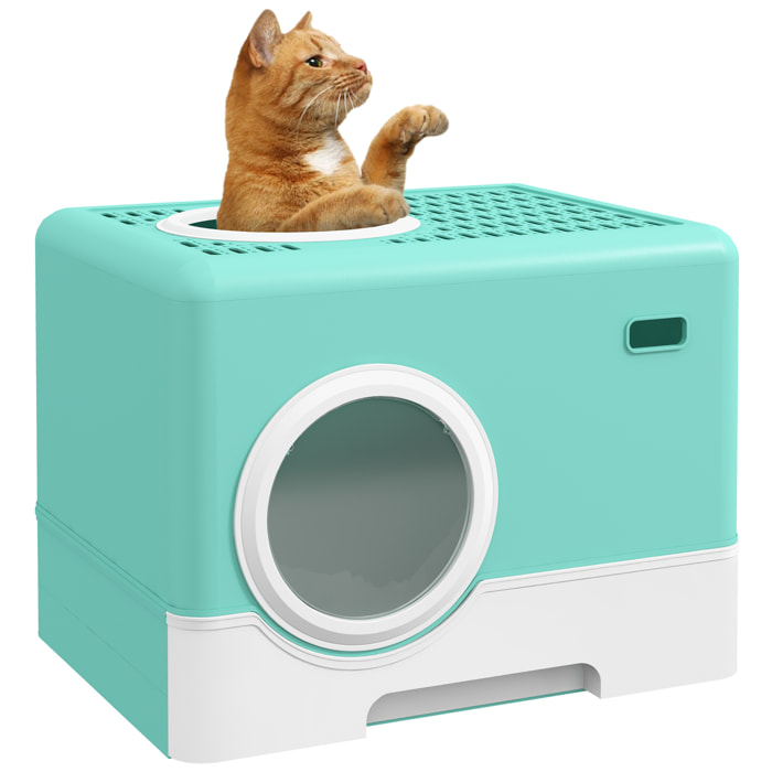 PawHut Arenero para Gatos Inodoro para Mascotas con Pala Bandeja Extraíble 2 Puertas Entrada Principal y Salida Superior 52x41x38,5 cm Verde