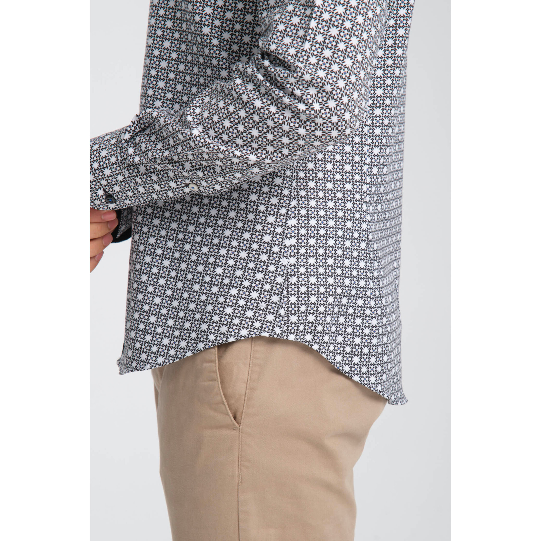 Camicia Uomo Botton Down Slim Oxford Stampato Bianco/Nero