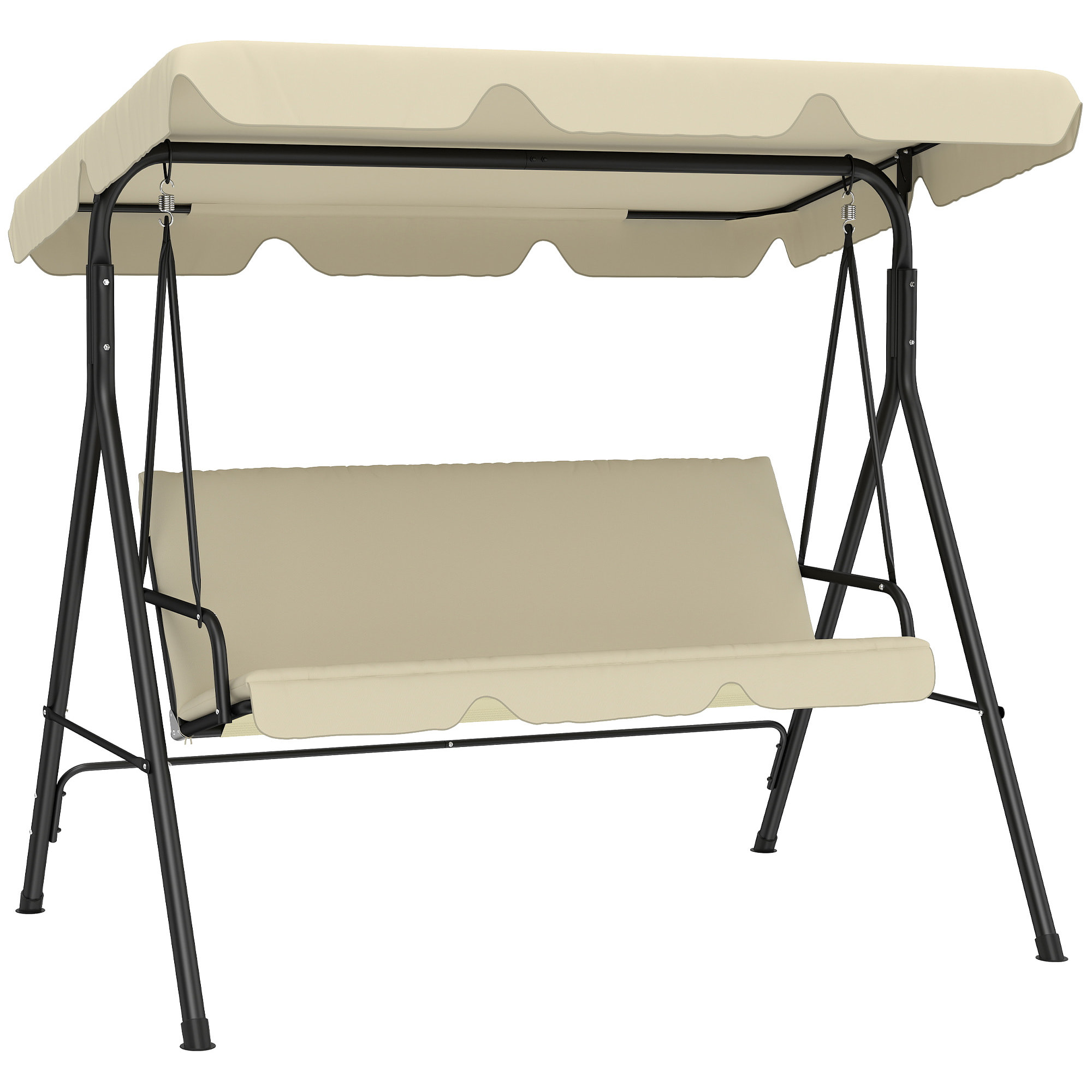 Columpio de Jardín Exterior de 3 Plazas, Balancín de Jardín Exterior con Techo Ajustable, Cojín y Marco de Acero, para Balcón, Terraza, Patio, Carga 240 kg, 172x118x153 cm, Beige