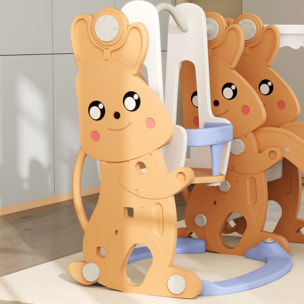 Tobogán Infantil 4 en 1 Columpio y Tobogán Trepador Aro de Baloncesto Temática de Conejo Parque Infantil para Interior y Exterior Naranja