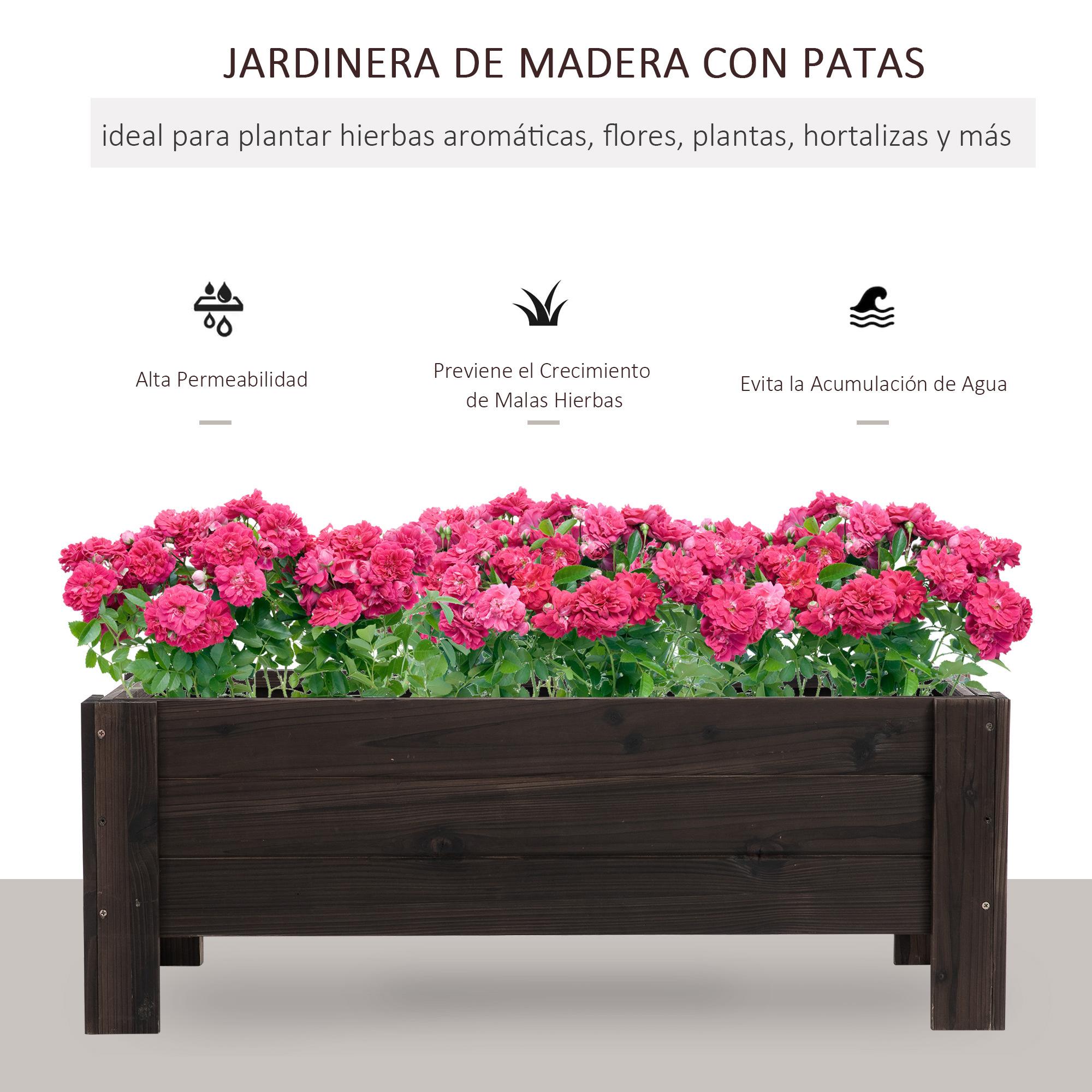 Jardinera de Madera Arriate Rectangular para Flores y Plantas 100x36,5x36cm