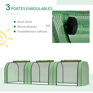 Mini serre de jardin serre à tomates 2,95L x 1l x 0,8H m acier PE haute densité 140 g/m² anti-UV 3 fenêtres zip enroulables vert