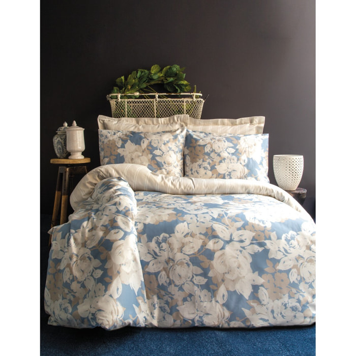 Parure housse de couette 240x220 cm et 2 taies d'oreiller 63x63cm satin de coton imprimé