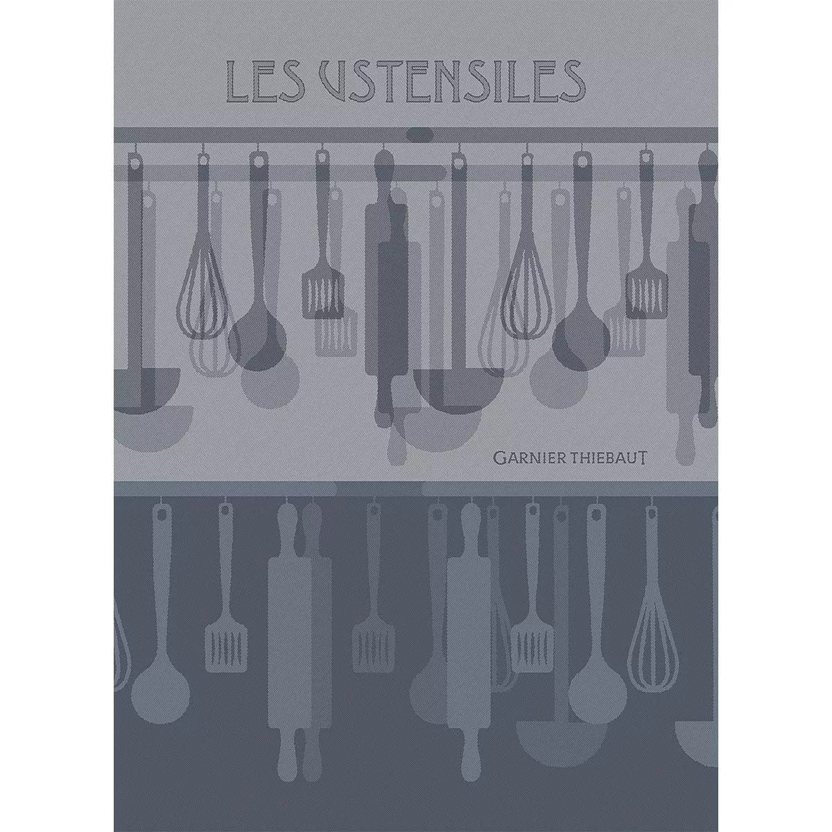 Torchon pur coton motif jacquard bleu Les ustensiles denim