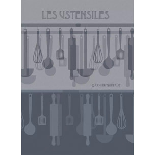 Torchon pur coton motif jacquard bleu Les ustensiles denim