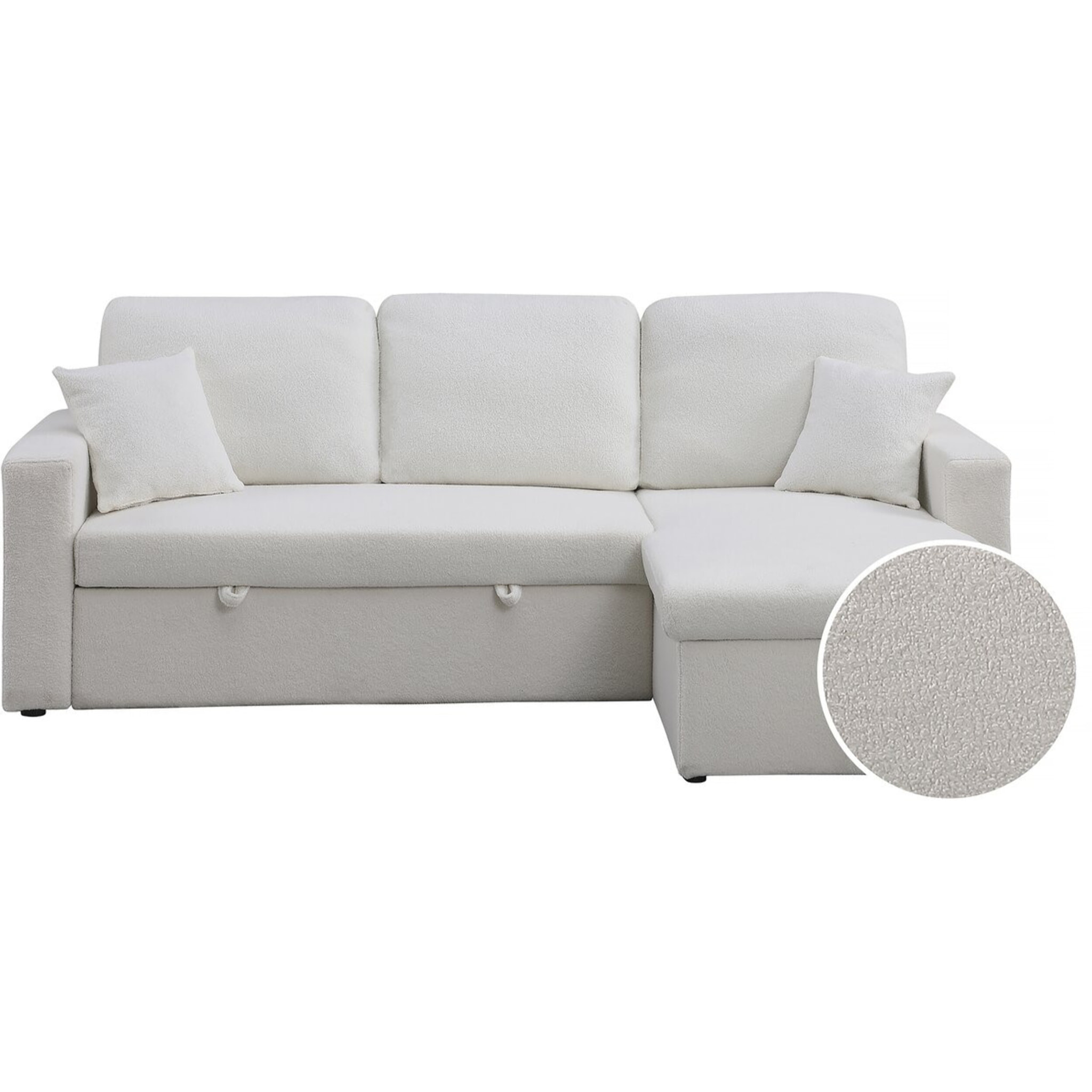 Canapé d'angle convertible/reversible avec coffre "Alain" - 3 places - Bouclettes -  Blanc