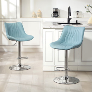 Lot de 2 tabourets de bar design réglables pivotants H.92-110 cm revêtement synthétique bleu