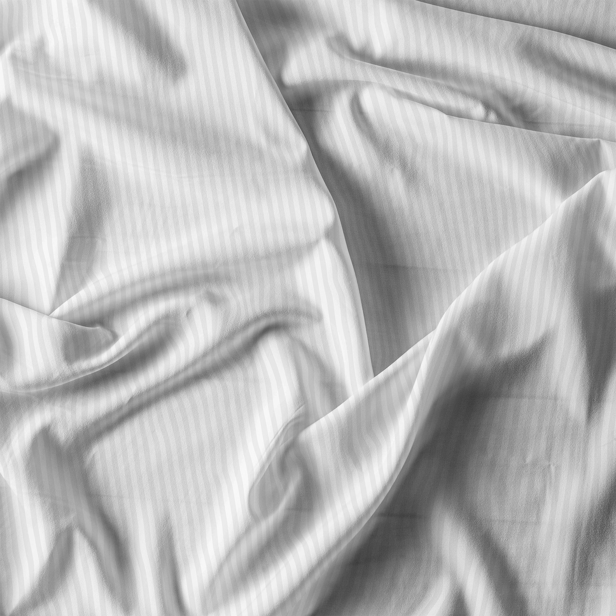 COMPLETO LETTO SATIN STRIPES, 100% Raso di Poliestere, Tinta Unita, Made in Italy - BIANCO