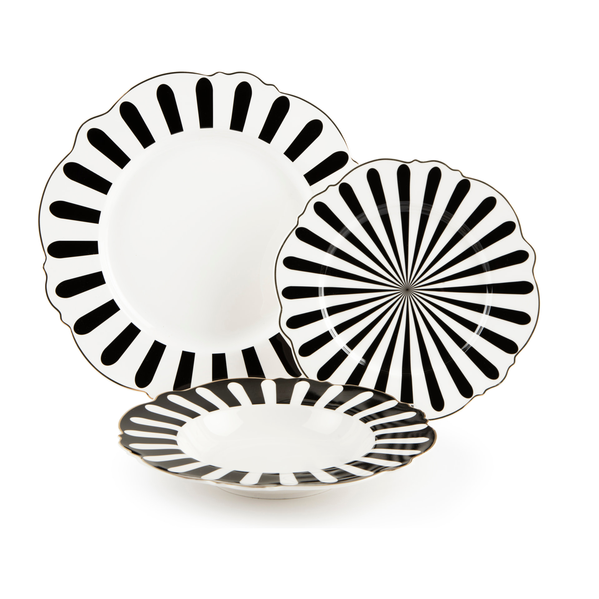 Servizio piatti 18 pezzi Excelsa Alice, New Bone China, bianco e nero