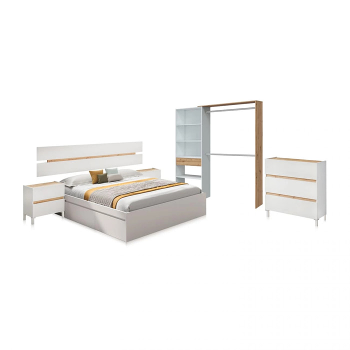 Dormitorio Ezra 3C Max V2 Blanco Artik (Blanco Mate) - Roble Nodi