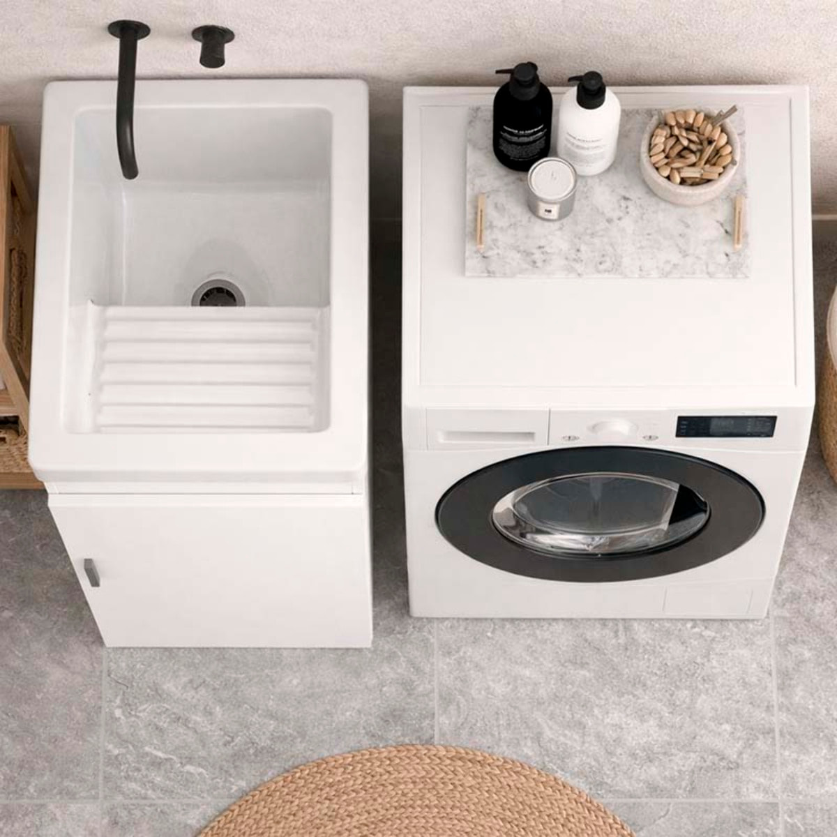 Lavoir Avec Lavabo | 1 Porte | Livraison en Kit | Inclut Lavabo | Meuble Buanderie | Alday
