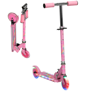 HOMCOM Patinete para Niños de 2 Ruedas, Patinete Infantil Plegable con Música 4 Altura Ajustable 65-78 cm Ruedas con Luces LED para Niños y Niñas de 3-7 Años Carga 50 kg Rosa