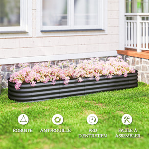 Carré potager de jardin dim. 240L x 62l x 30H cm modulable tôle d'acier ondulée anthracite