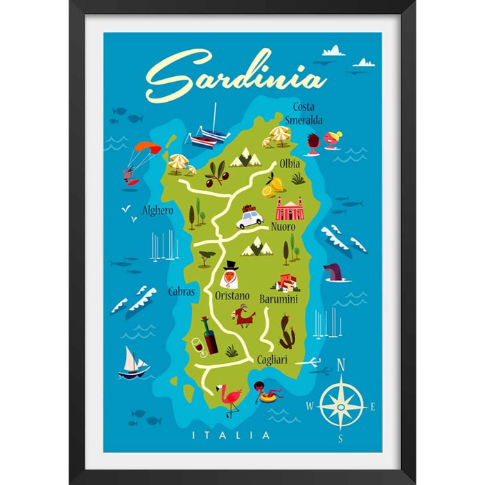 Poster de tourisme en sardaigne Affiche sous cadre noir