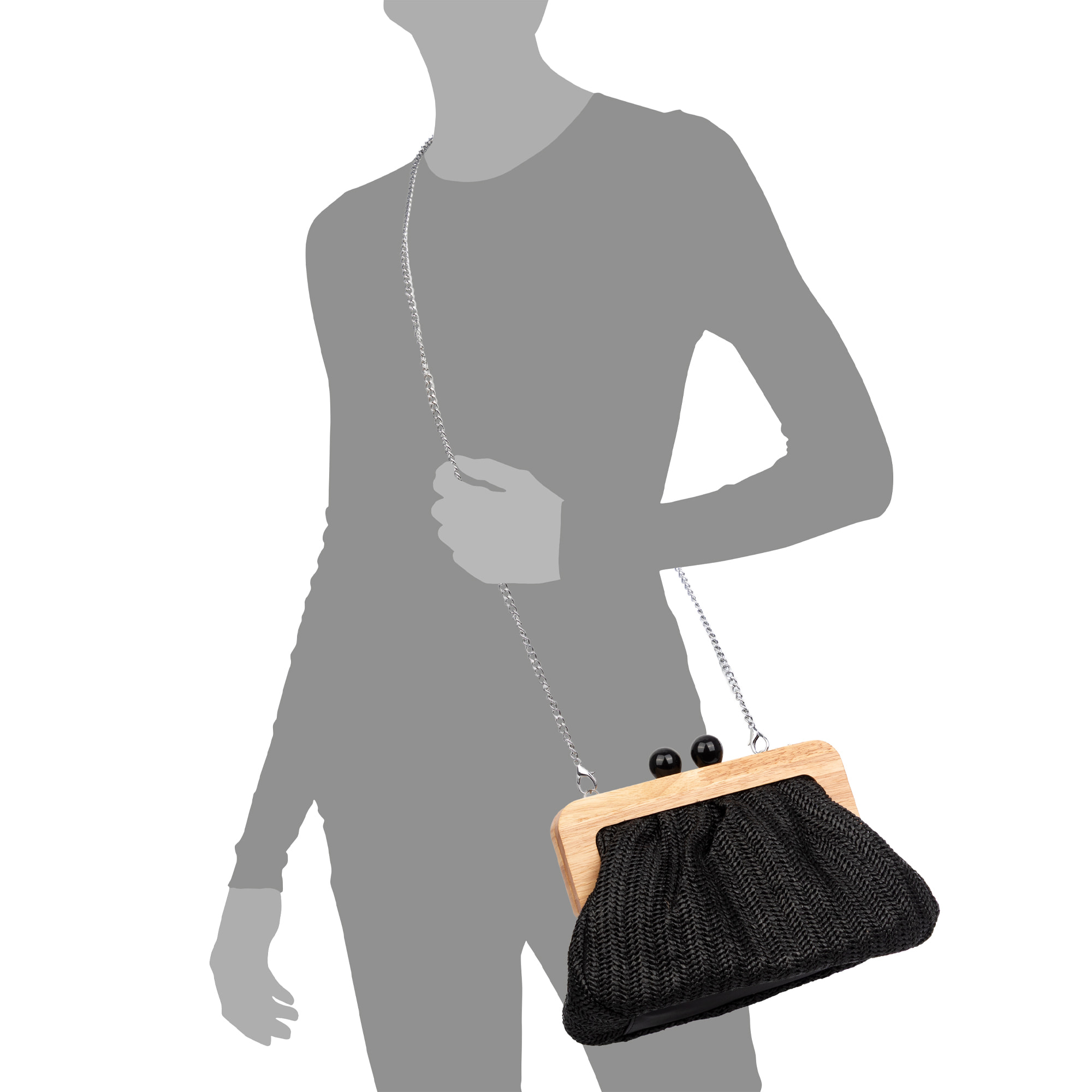 Benestare Bolso bandolera Mujer. Tela con detalles de madera natural y piel sintética.